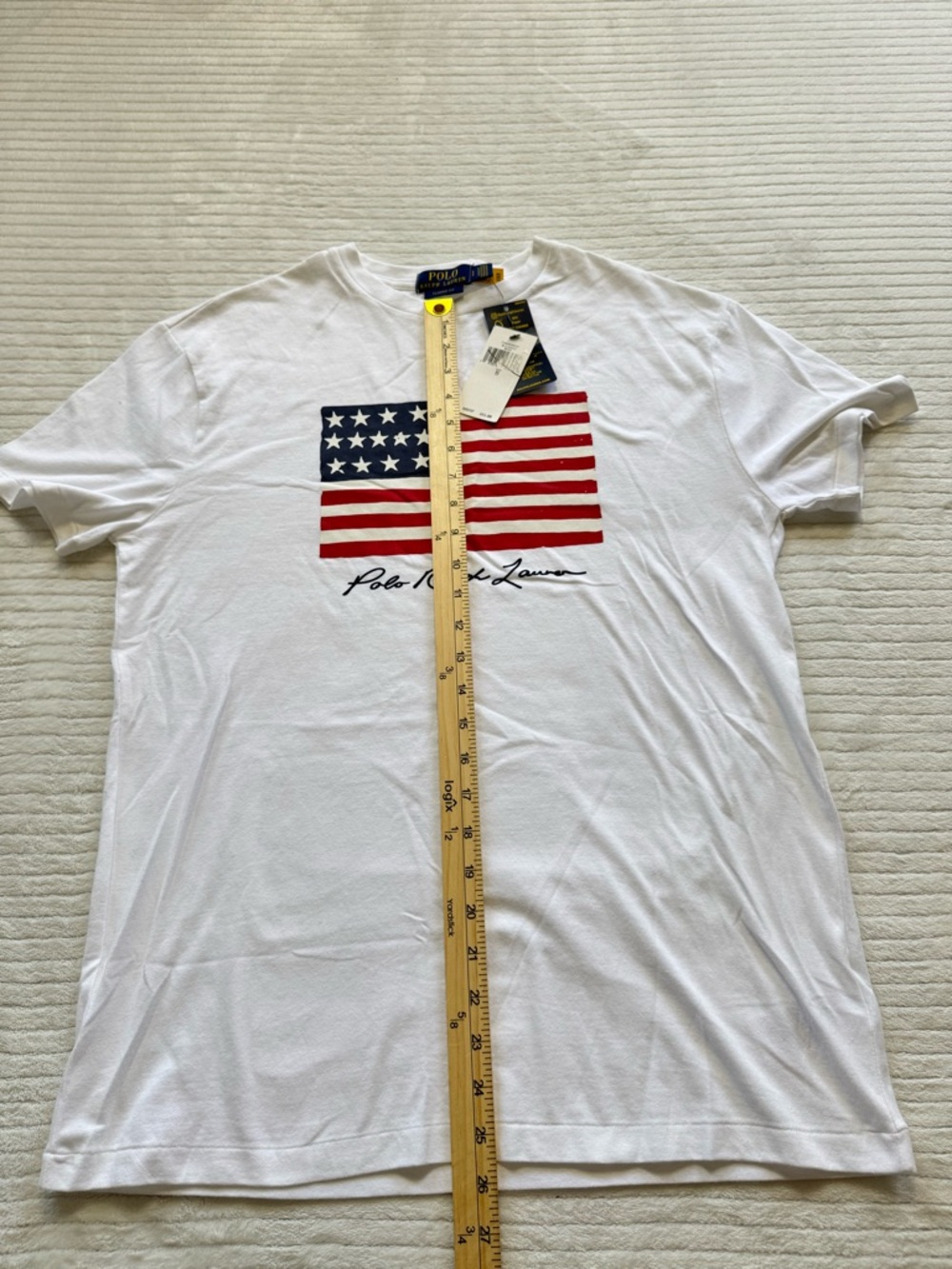 Ralph Lauren White Tee with Red & Blue Flag Graphic - Picture 6 of 7